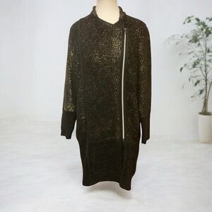 OLSEN EUROPE BLACK & METALLIC GOLD ZIP UP LONG SLEEVE SWEATER/ JACKET/ Size L
